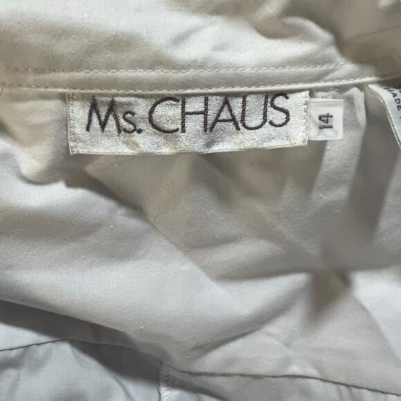 Ms. Chaus White Cotton Blend Shirt Dress Utility Style Midi with Belt Size 14 - Picture 9 of 11